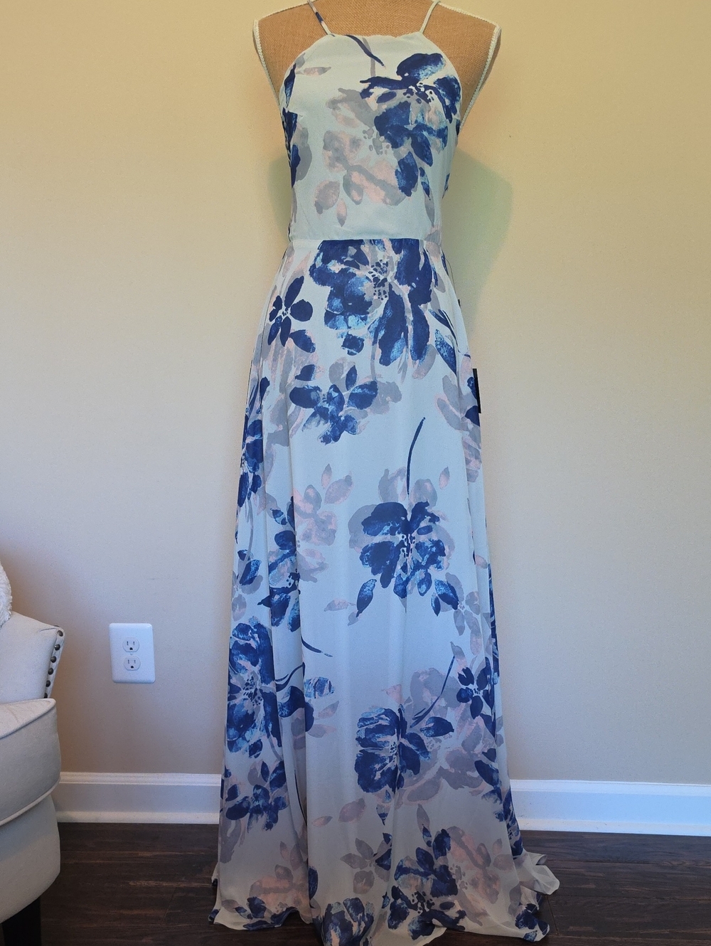 Lulus Blue Floral Spaghetti-Strap Maxi Dress